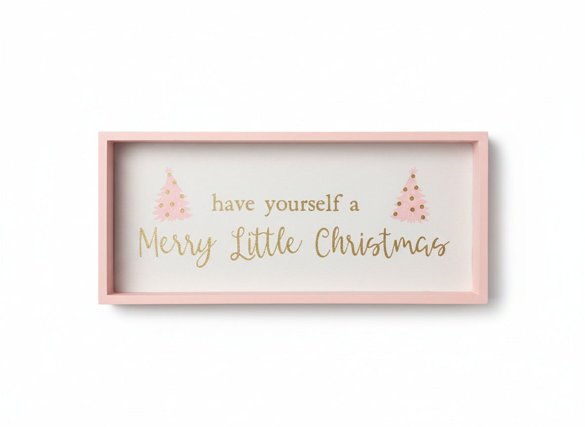 Merry Christmas Pink & White Sign 15.5 x 6.5 inches