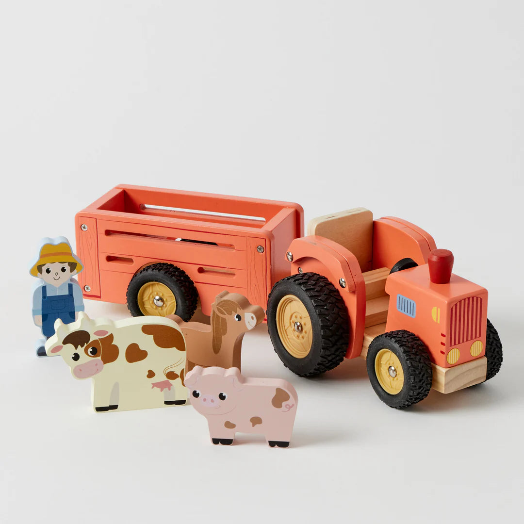 Zookabee Wooden Farm Tractor and Trailer Set