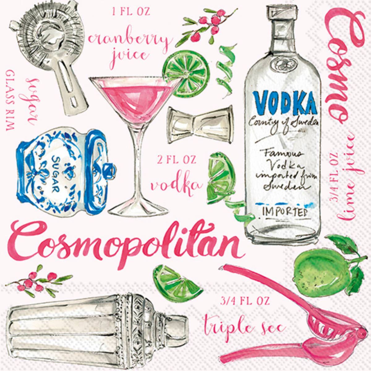 Boston International - Paper Cocktail Napkins Pack of 20 Cosmopolitan