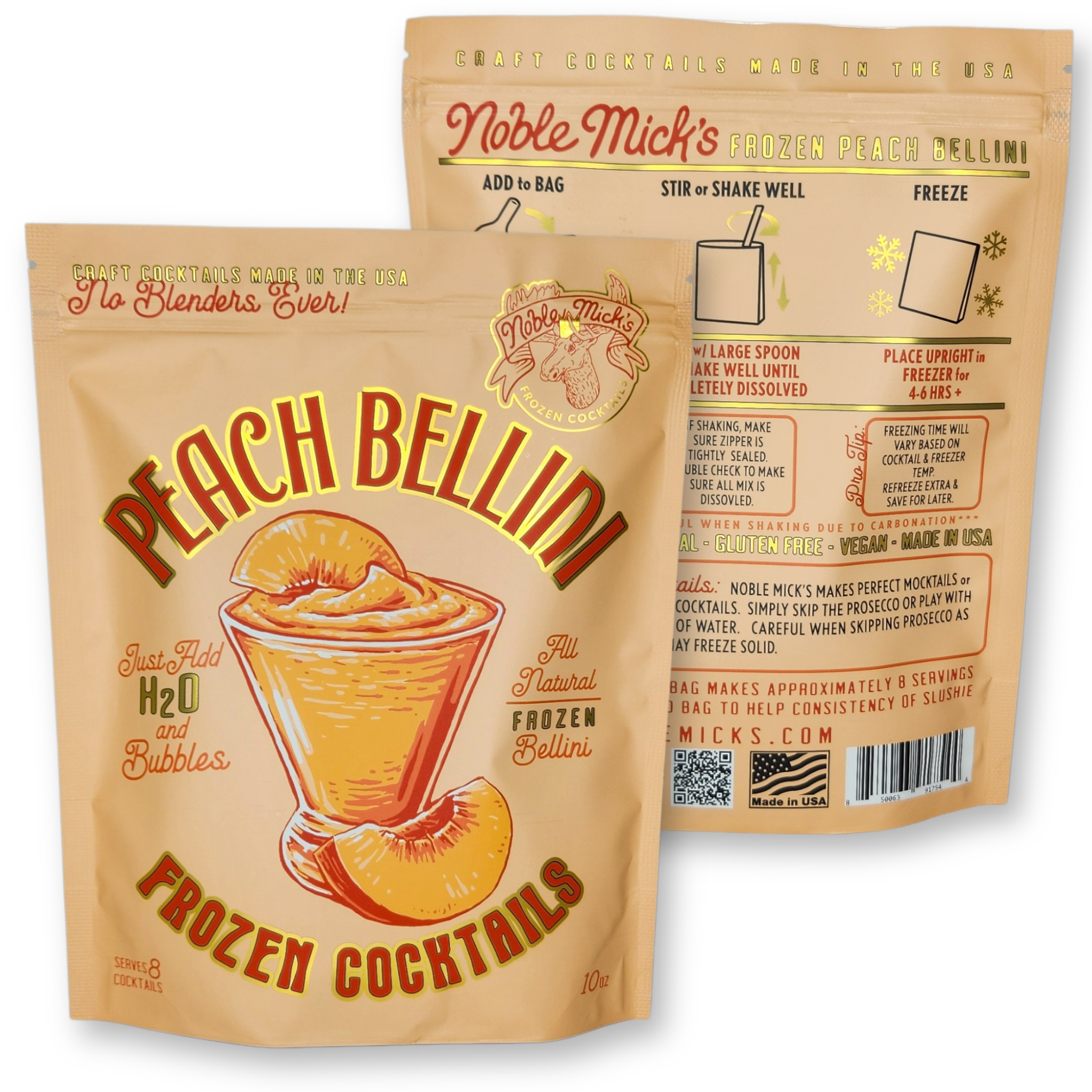 NOBLE MICK'S - Single Serve Craft Cocktails - Peach Bellini Frozen Cocktail