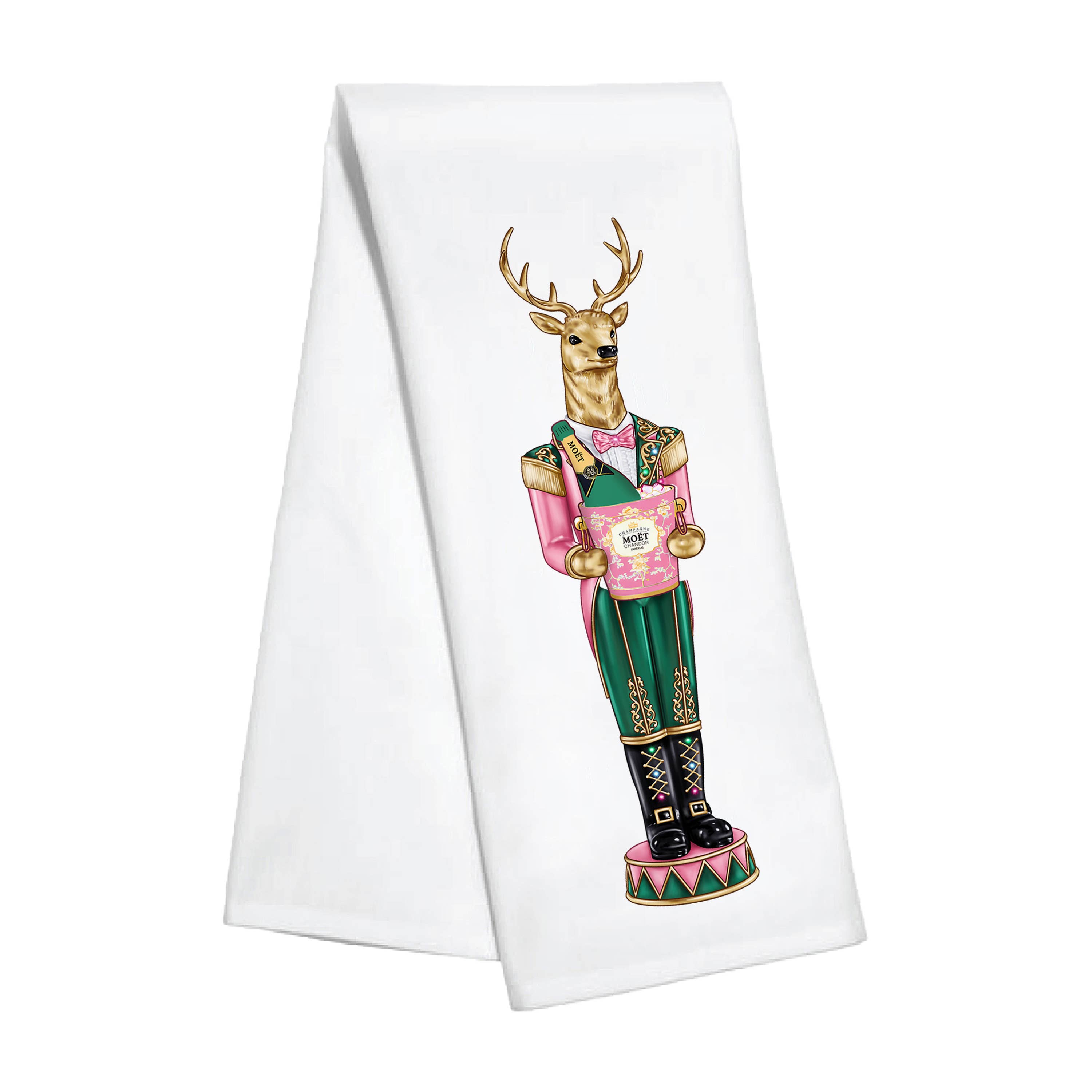 Toss Designs - Kitchen Towel - Holiday Reindeer with Champagne