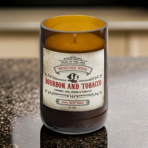 Rescued Wine Candles - Bourbon & Tobacco Soy Candle: 10 oz. 60 Hours