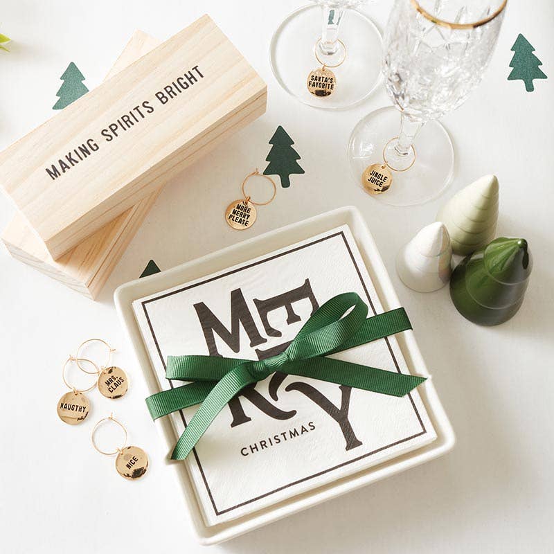 Santa Barbara Design Studio by Creative Brands - Ceramic Napkin Tray + Napkins - Merry Christmas