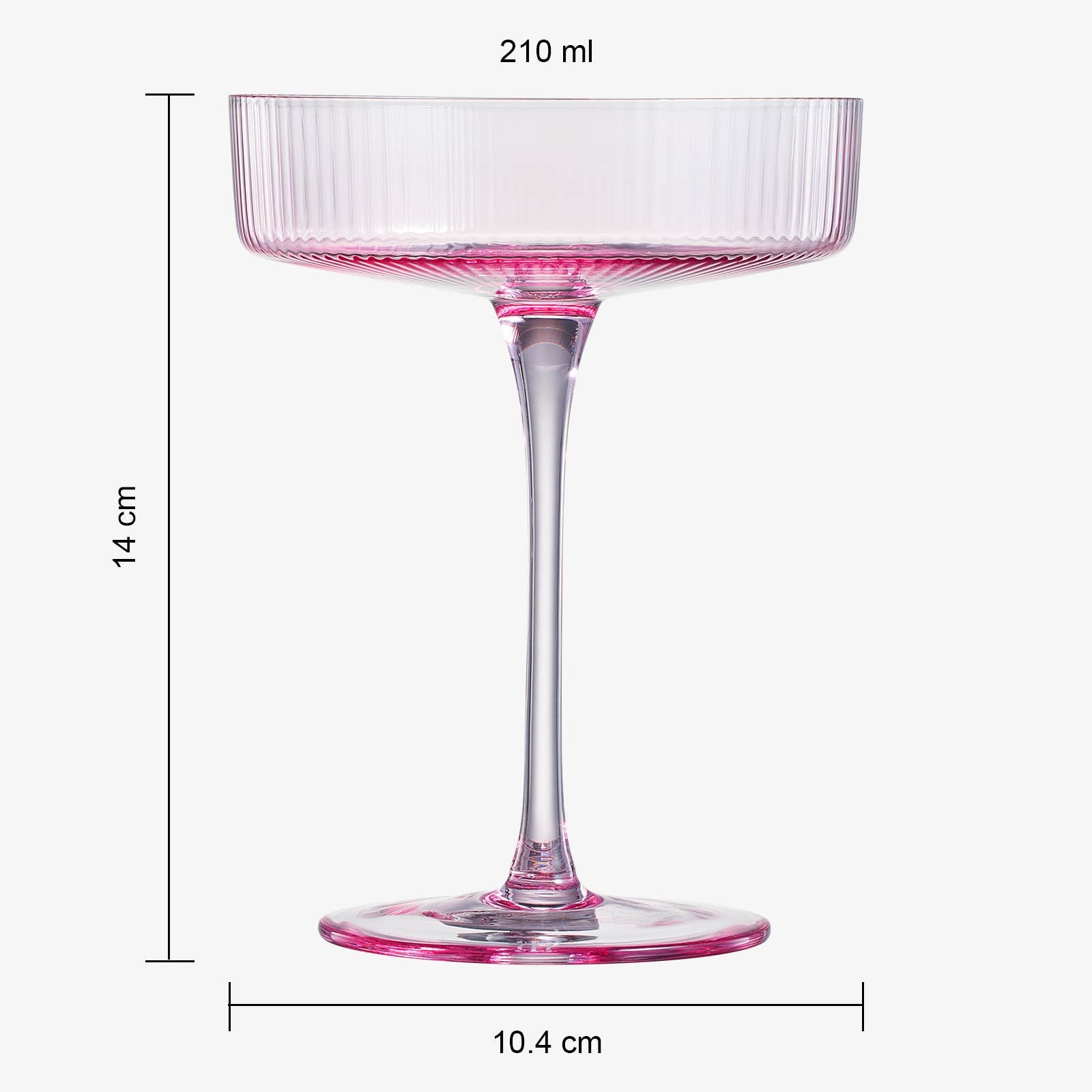 The Wine Savant /  Khen Glassware - Ribbed Coupe Cocktail Glasses 8 oz | Set of 4 (Rose Pink)