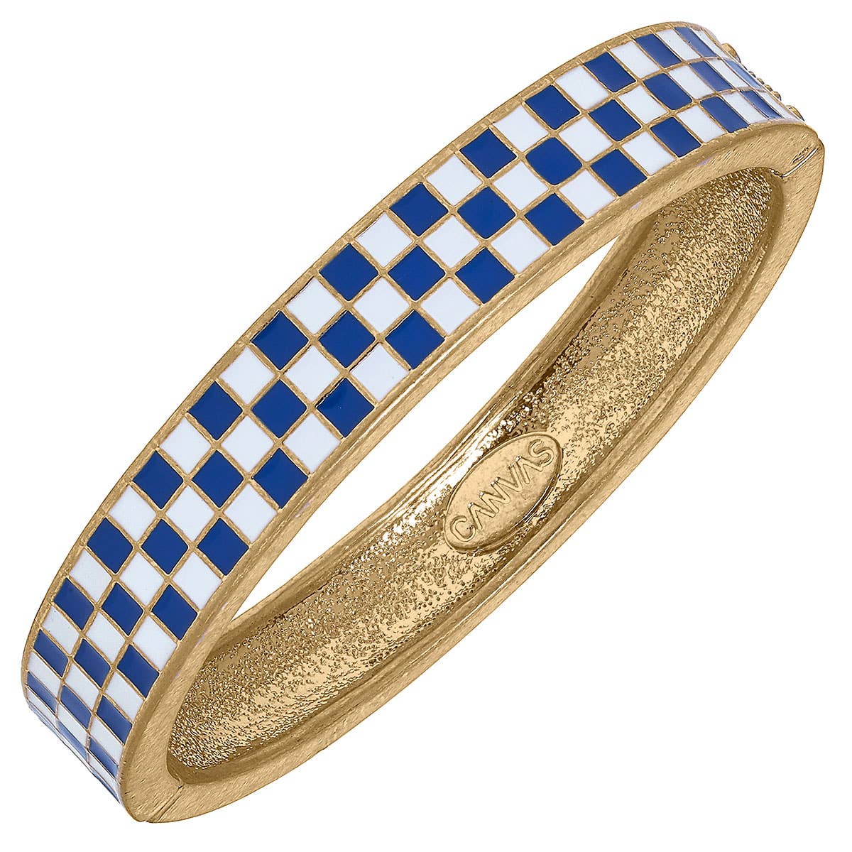 Canvas Style - Blue Enamel Hinge Bangle in Blue & White