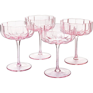 The Wine Savant - Elegant Flower  Champagne & Cocktail Coupes - Pink Set of 4