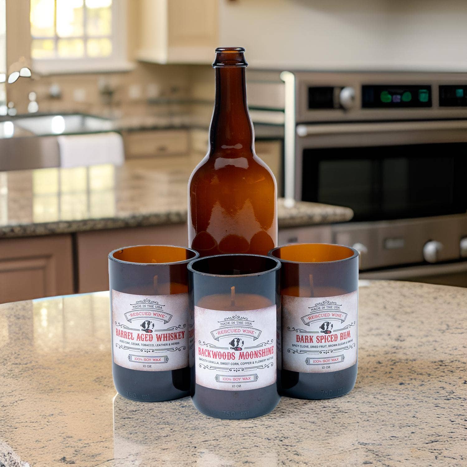 Rescued Wine Candles - Bourbon & Tobacco Soy Candle: 10 oz. 60 Hours