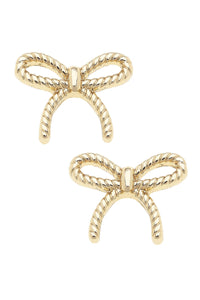 Canvas Style - Bessie Rope Bow Stud Earrings in Shiny Gold