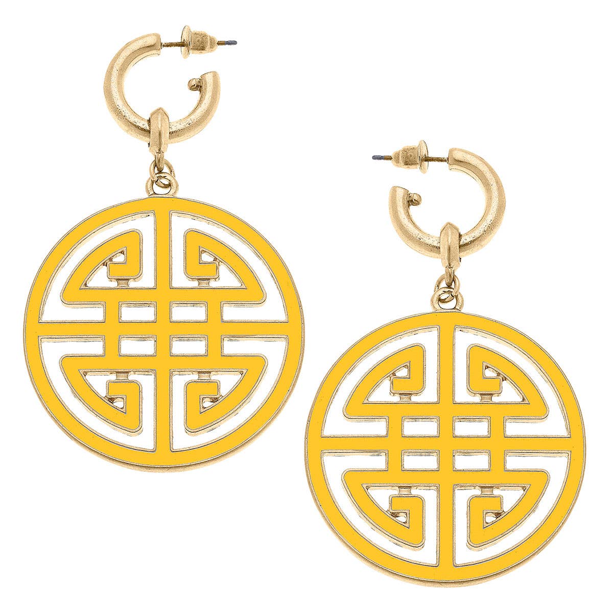 Canvas Style - Jenson Game Day Greek Keys Enamel Statement Earrings: Crimson