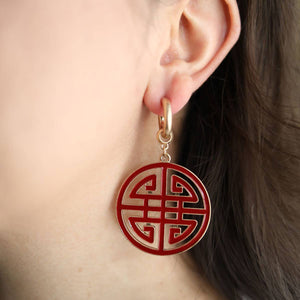 Canvas Style - Jenson Game Day Greek Keys Enamel Statement Earrings: Crimson