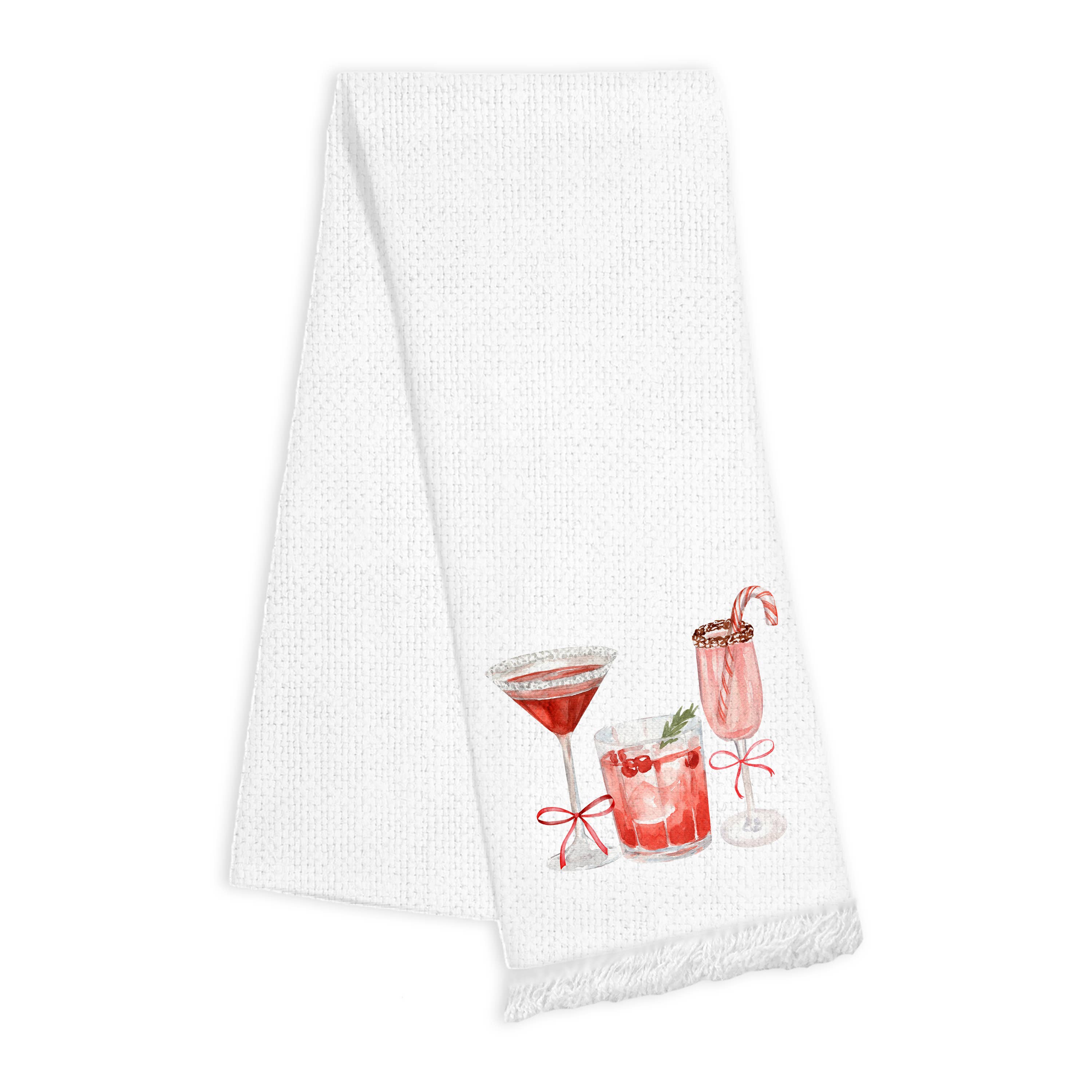 Toss Designs - Linen Fringe Towel - Holiday - Cocktails