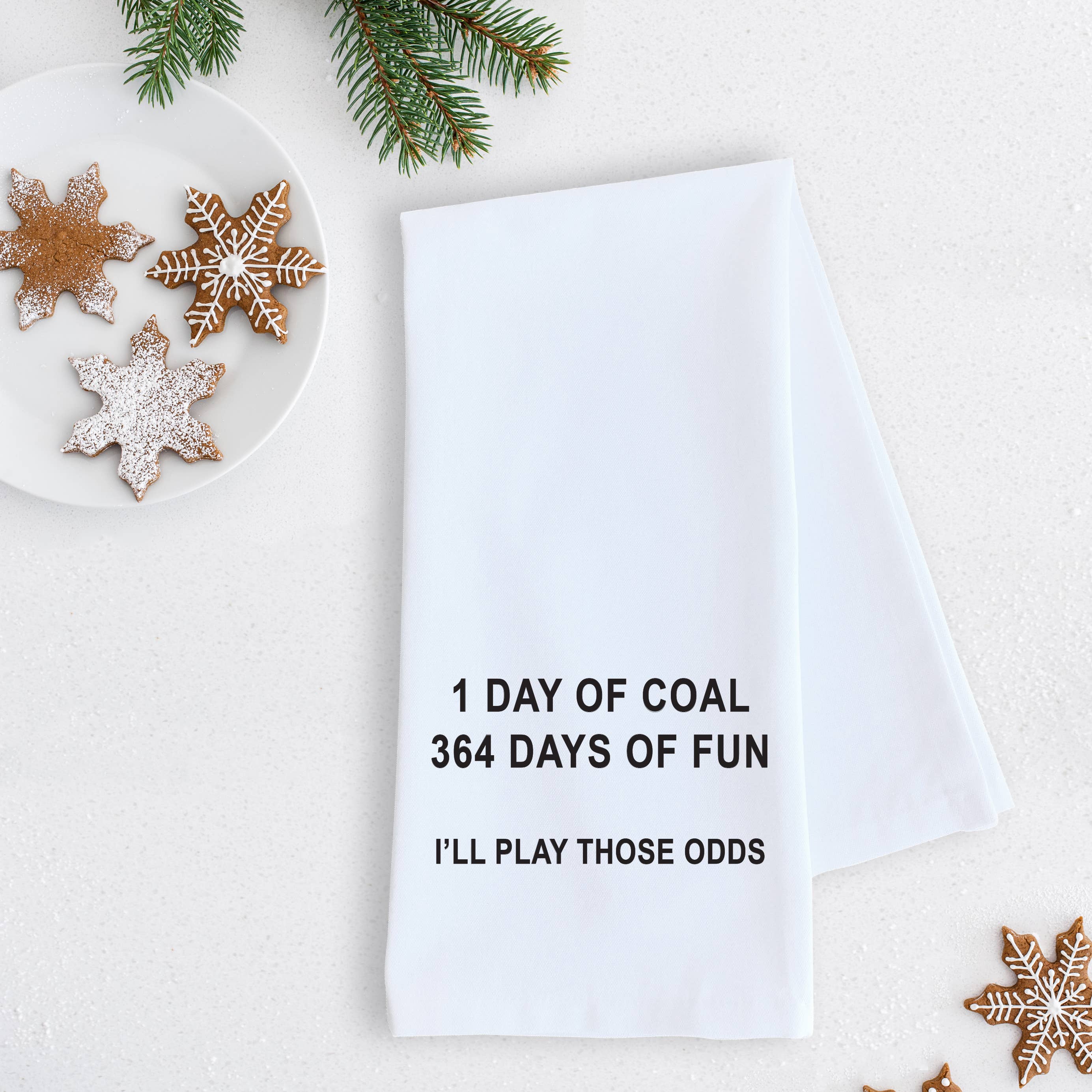 DEV D + CO. - 1 Day Of Coal 364 Days Of Fun - Tea Towel - Christmas  Décor: RED