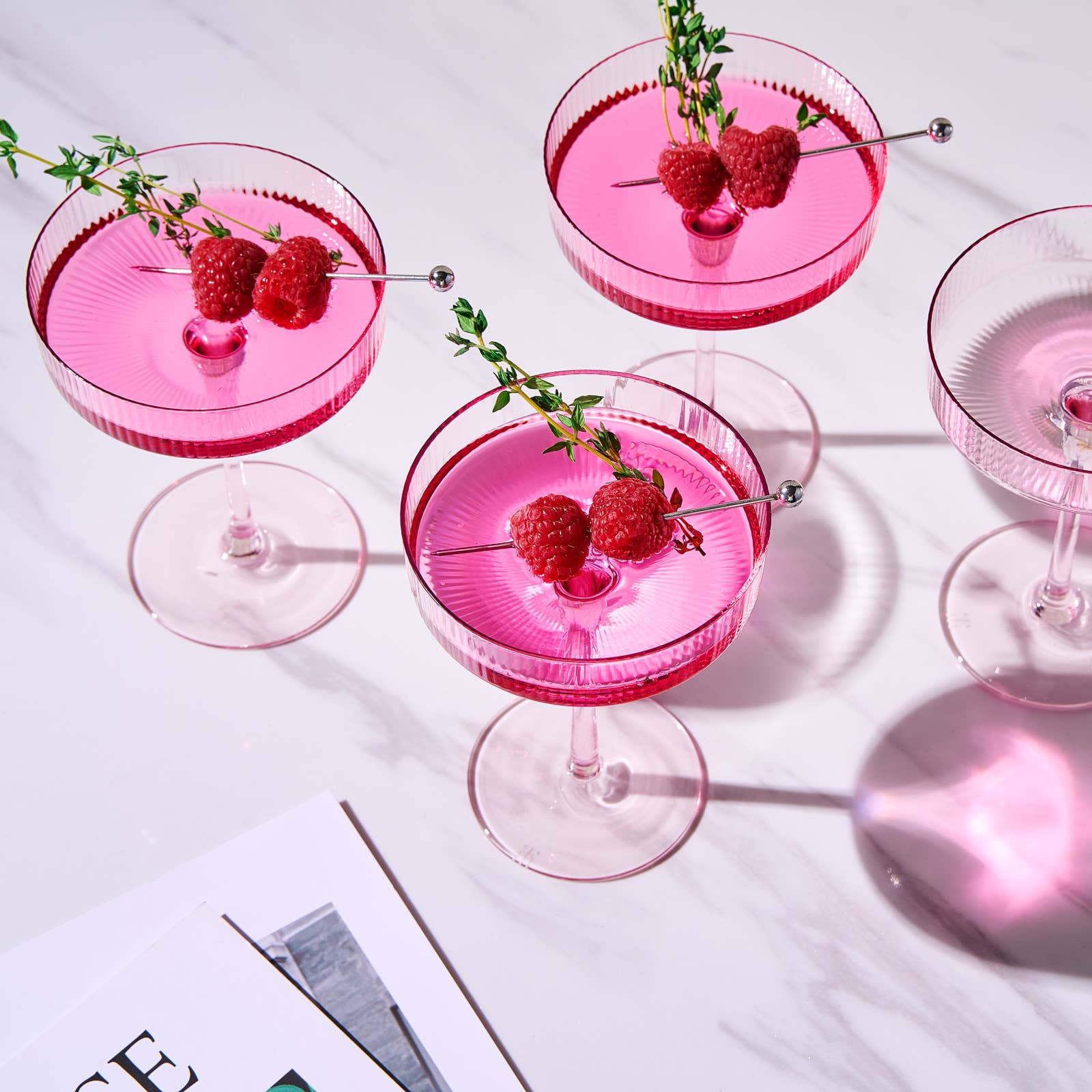 The Wine Savant /  Khen Glassware - Ribbed Coupe Cocktail Glasses 8 oz | Set of 4 (Rose Pink)