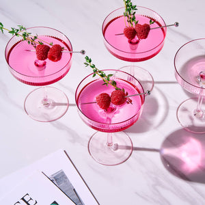 The Wine Savant /  Khen Glassware - Ribbed Coupe Cocktail Glasses 8 oz | Set of 4 (Rose Pink)