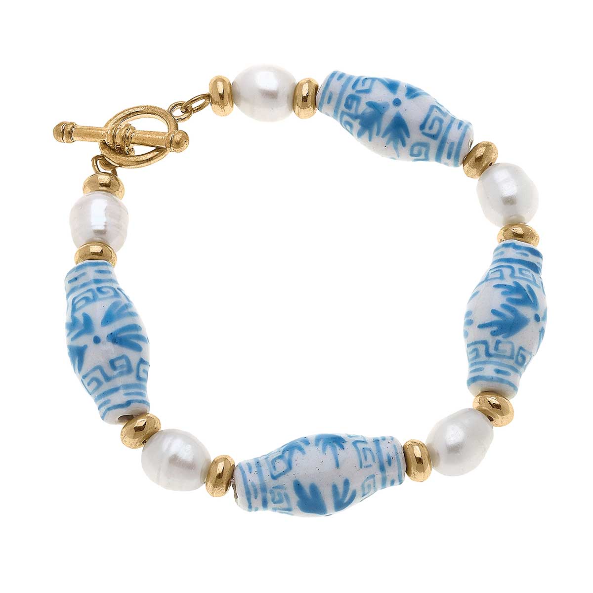 Canvas Style - Melanie Porcelain & Pearl T-Bar Bracelet in Wedgwood Blue