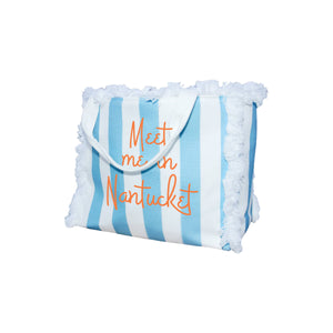 Toss Designs - Fringe Tote- Cabana Stripe Blue/White - Custom Available