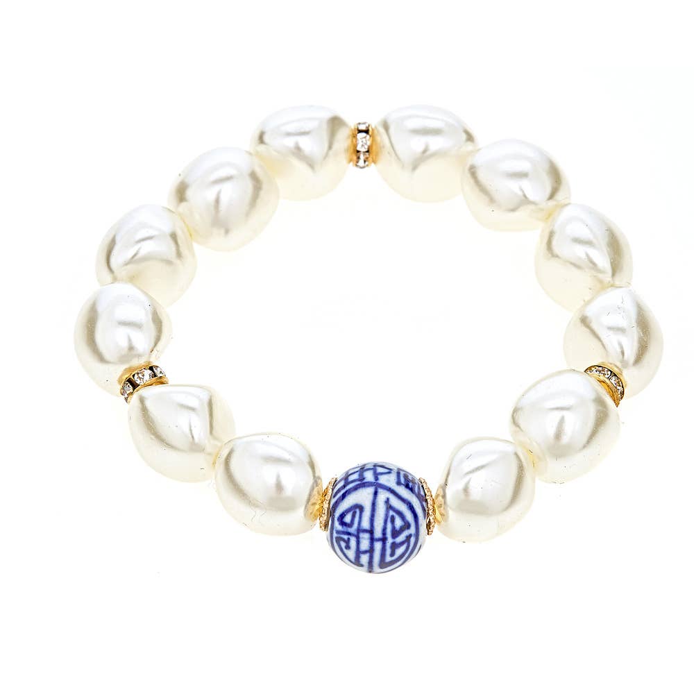 Fornash China Blue Bracelet – Elegant Pearl &amp; Porcelain Charm
