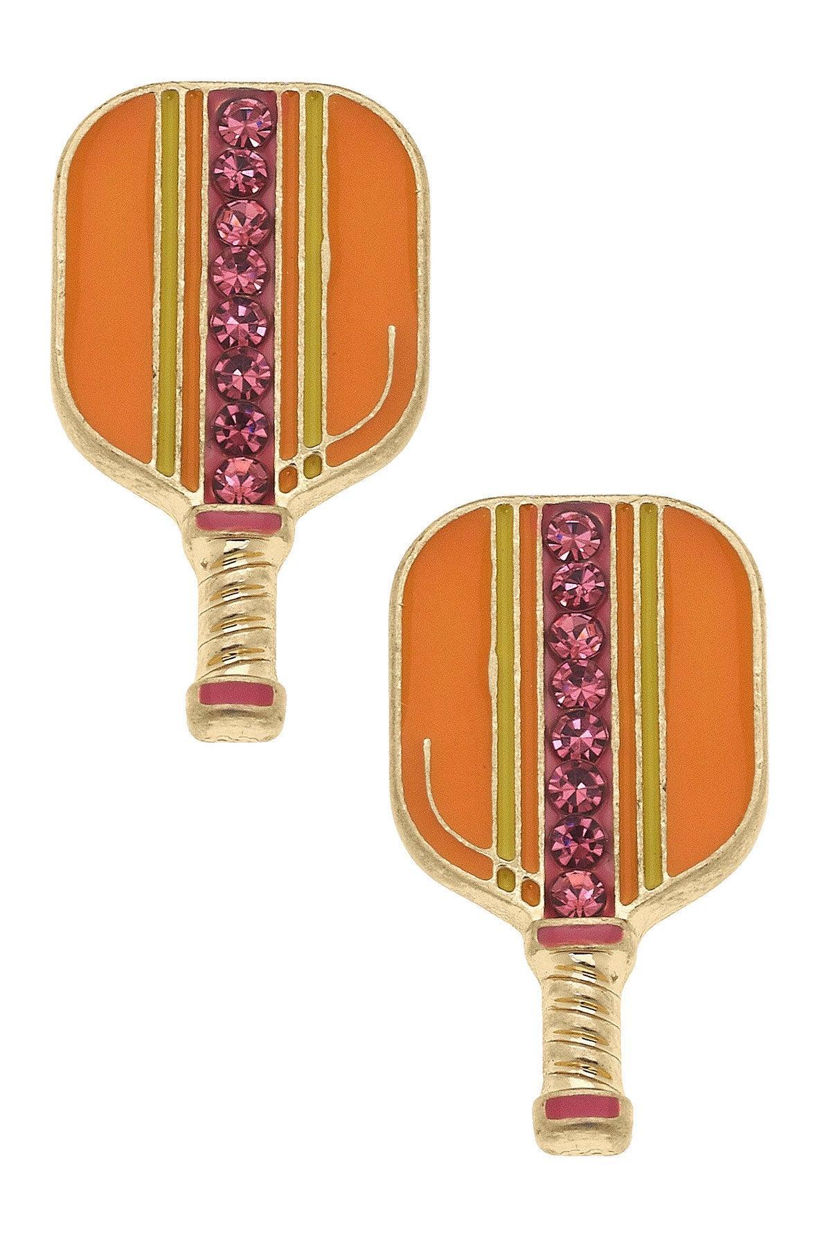 Ellie Pickleball Enamel Stud Earrings in Orange