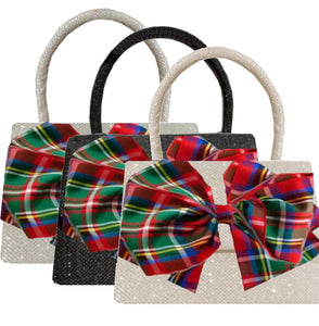 Peachy Pendants - Sparkle Purse - with Red Plaid Bow: Black