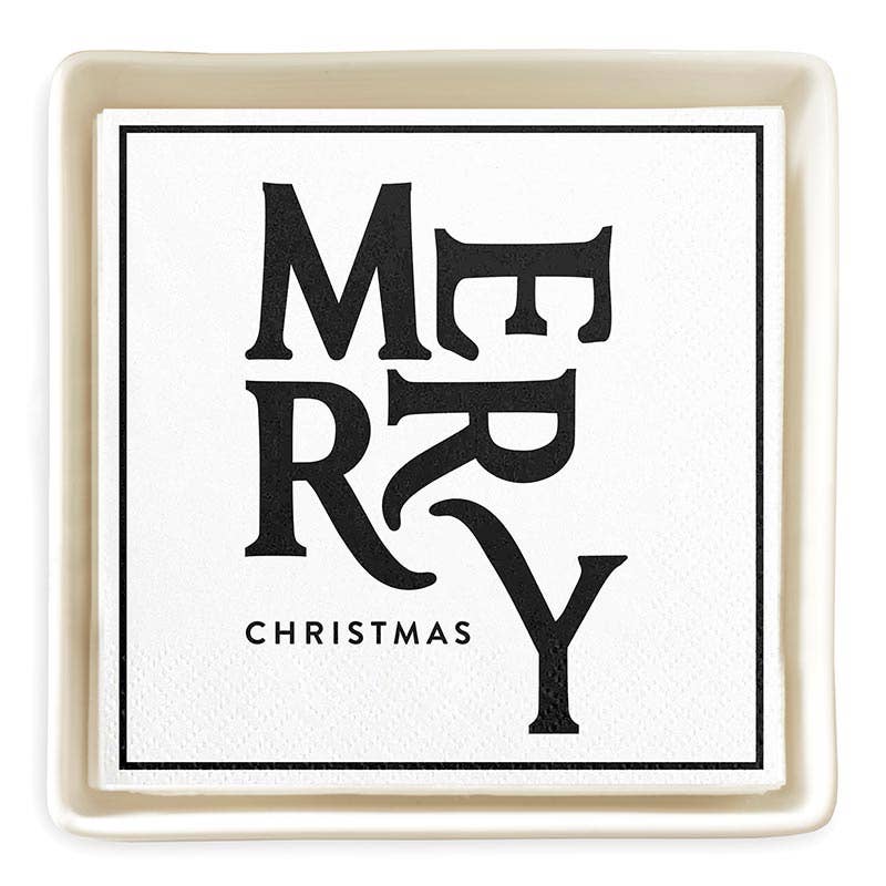 Santa Barbara Design Studio by Creative Brands - Ceramic Napkin Tray + Napkins - Merry Christmas