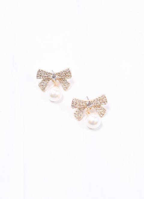 Caroline Hill - Harrietta CZ Bow Earring with Pearl GOLD: Default