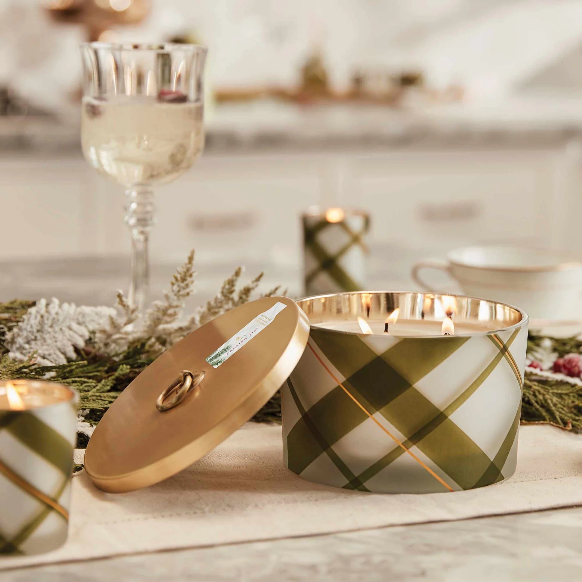 Frasier Fir Frosted Plaid Large Three-Wick Candle