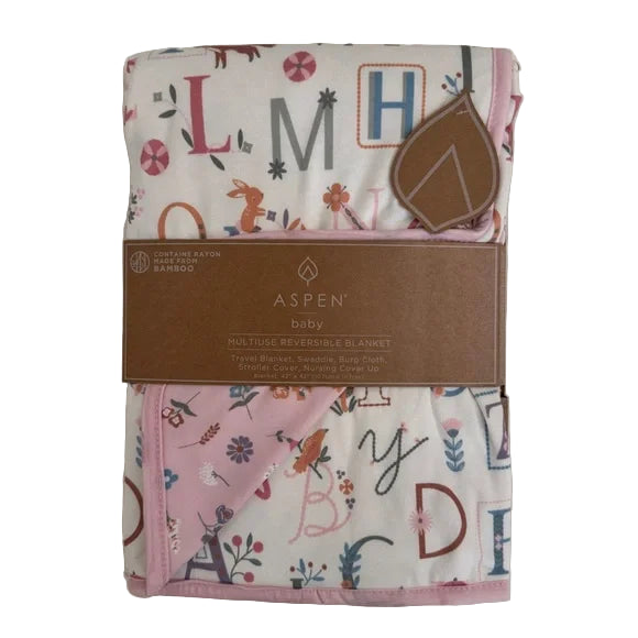 Reversible Baby Blanket Multi-use Alphabet Print Pink Floral | Aspen Baby