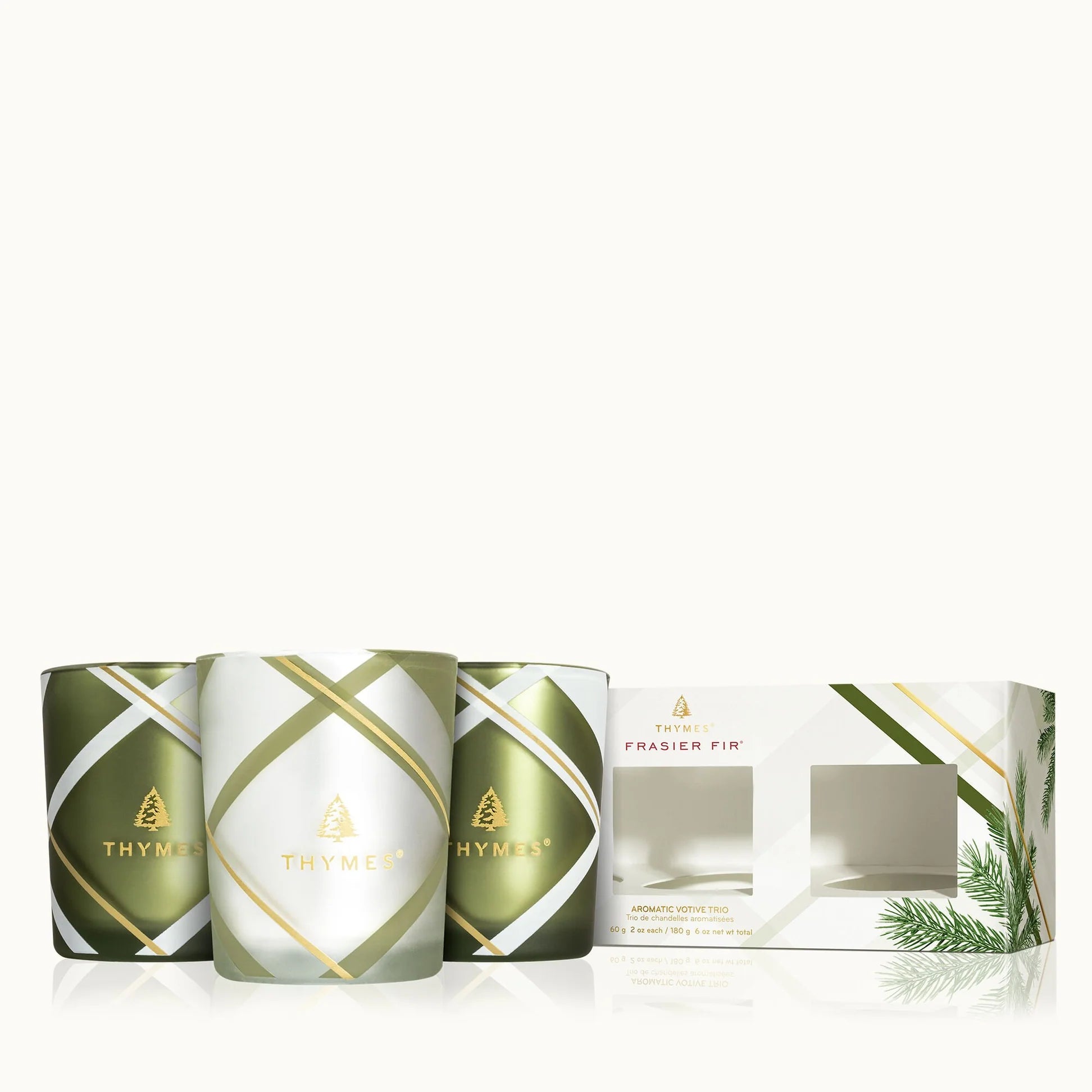 Thymes Frasier Fir Plaid Votive Candle Trio – Limited Edition