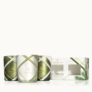 Thymes Frasier Fir Plaid Votive Candle Trio – Limited Edition