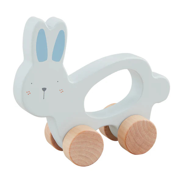 Mud Pie Blue Wood Bunny Pull Toy