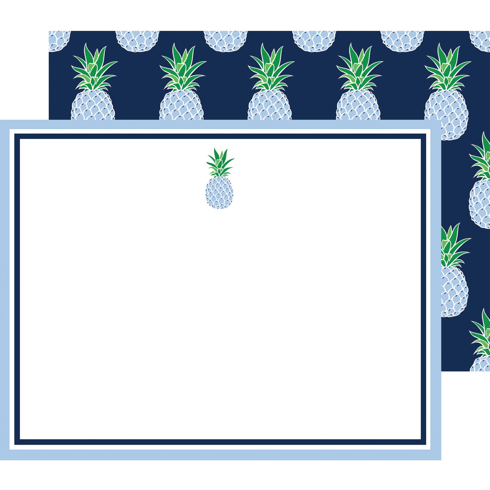 WH Hostess Social Stationery - Blue Pineapple Flat Notecards