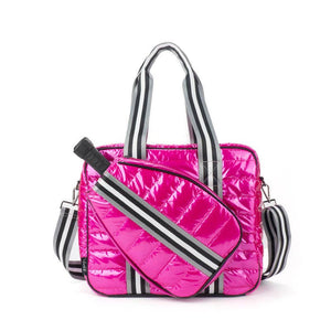 Lemonbella - Puffer Pickle Ball Tote Pink with black Stripe