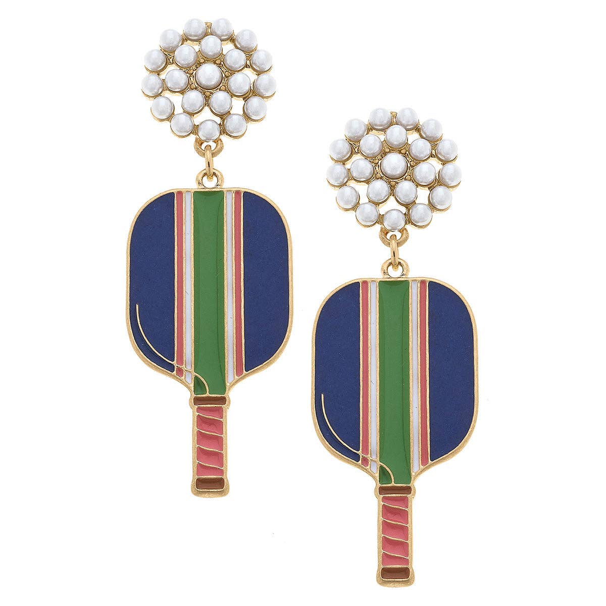 Canvas Style - Ellie Pickleball Pearl Cluster Drop Earrings in Blue