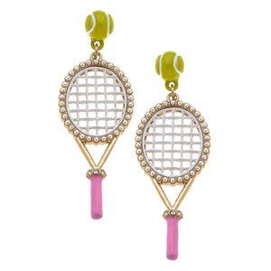 Canvas Style- Teddy Enamel Tennis Racket Earrings in Light Pink