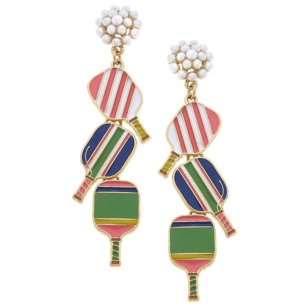 Canvas Style - Ellie Pickleball Triple Linked Pearl Cluster Drop Earrings