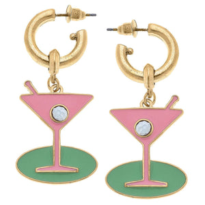 Canvas Style - Country Club Martini Drop Hoop Earrings in Pink