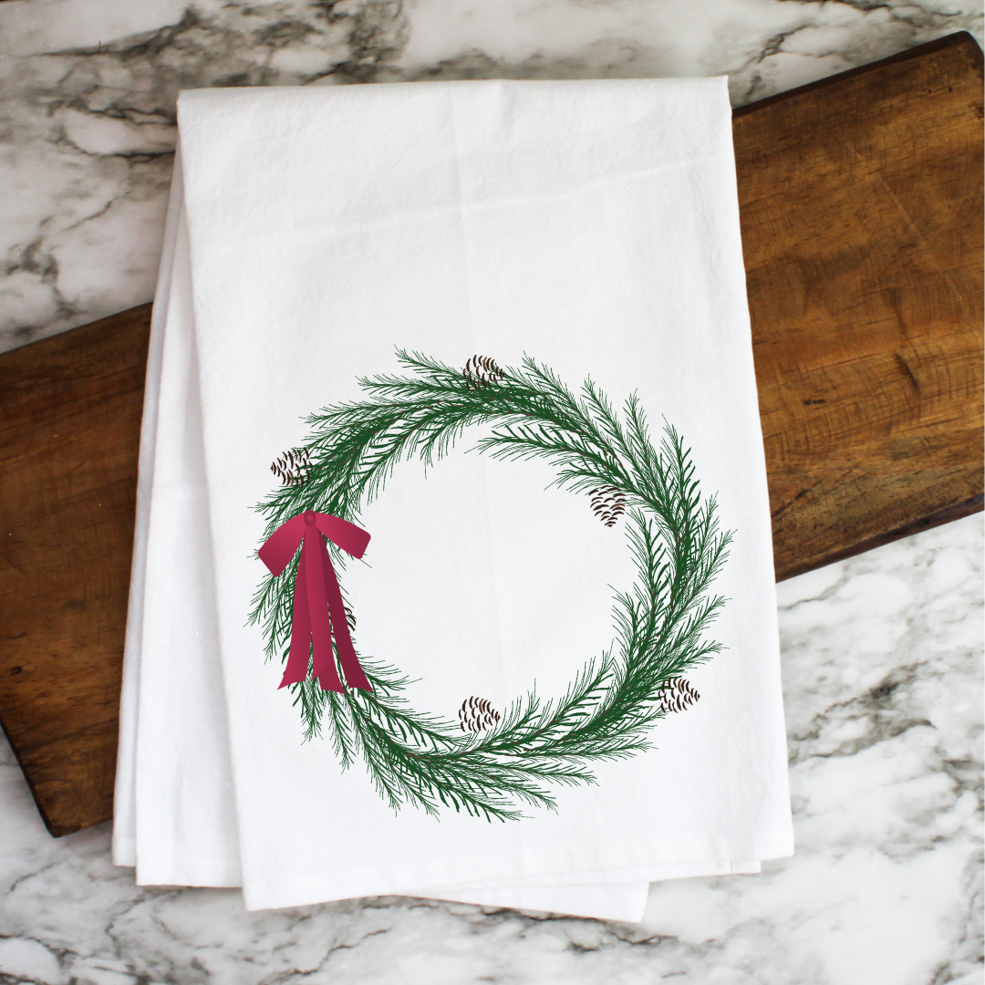 Kitchen Billboards - Vintage Christmas Fir Wreath - Kitchen Towel
