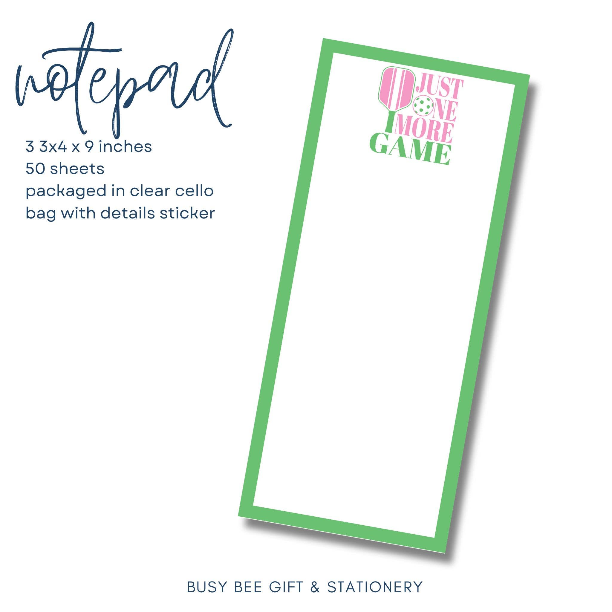 Busy Bee Gift & Stationery - Pickle Ball Notepad 3.75x9 Inches