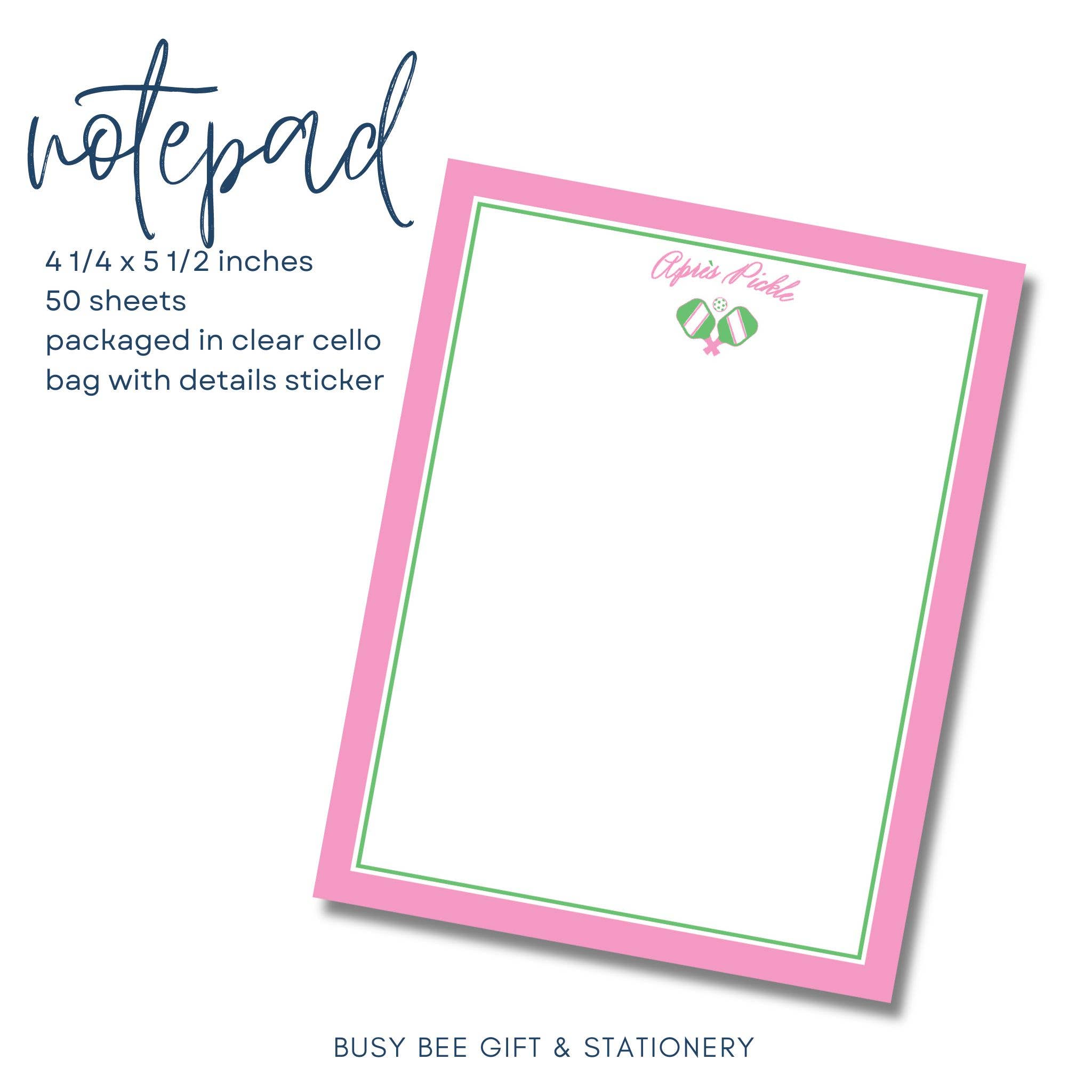 Busy Bee Gift & Stationery - Pickle Ball Notepad 4.25x5.5 inches