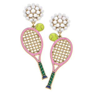 Canvas Style - Wilson Tennis Racket Enamel Earrings in Light Pink