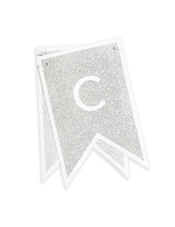"Celebrate" Party Banner, Silver Glitter